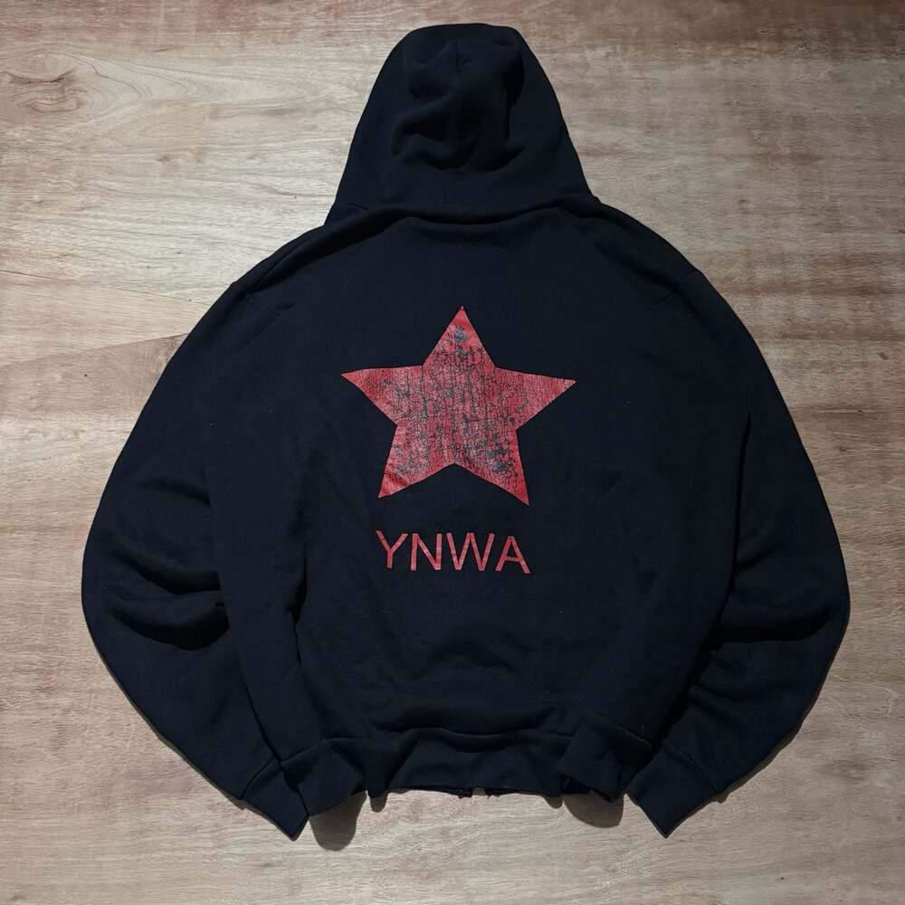 F497 American Apparel XL Black YNWA Star Graphic Full Zip Hoodie Grunge